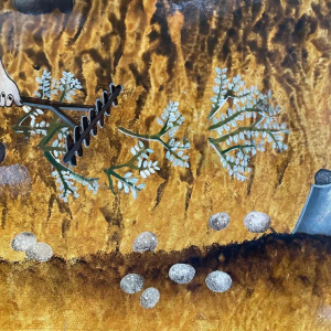 Danielle MOLINA (1939-): «  The work of the fields" » hsp 60x80 cm