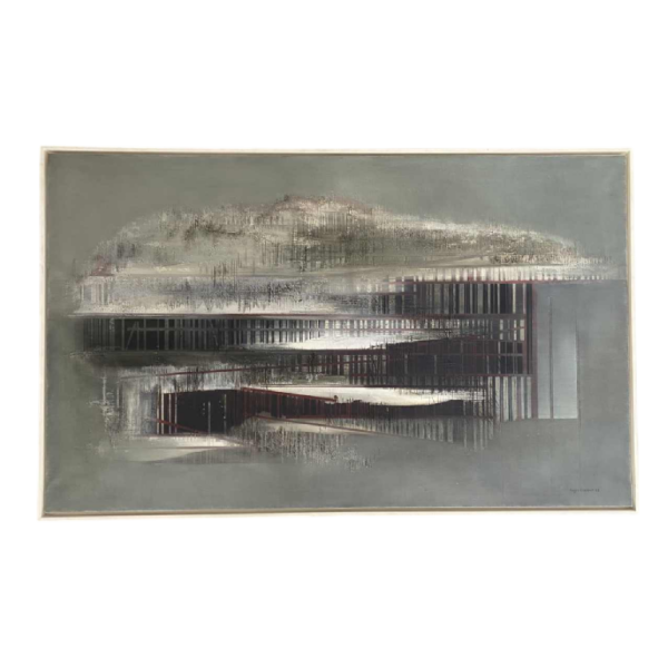 Roger Dudant "Chantier", peinture abstraite, huile sur toile, 1975