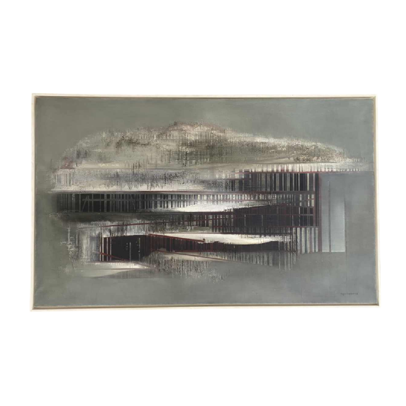 Roger Dudant "Chantier", peinture abstraite, huile sur toile, 1975