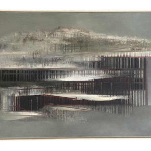 Roger Dudant “Chantier”, abstract schilderij, olieverf op doek, 1975