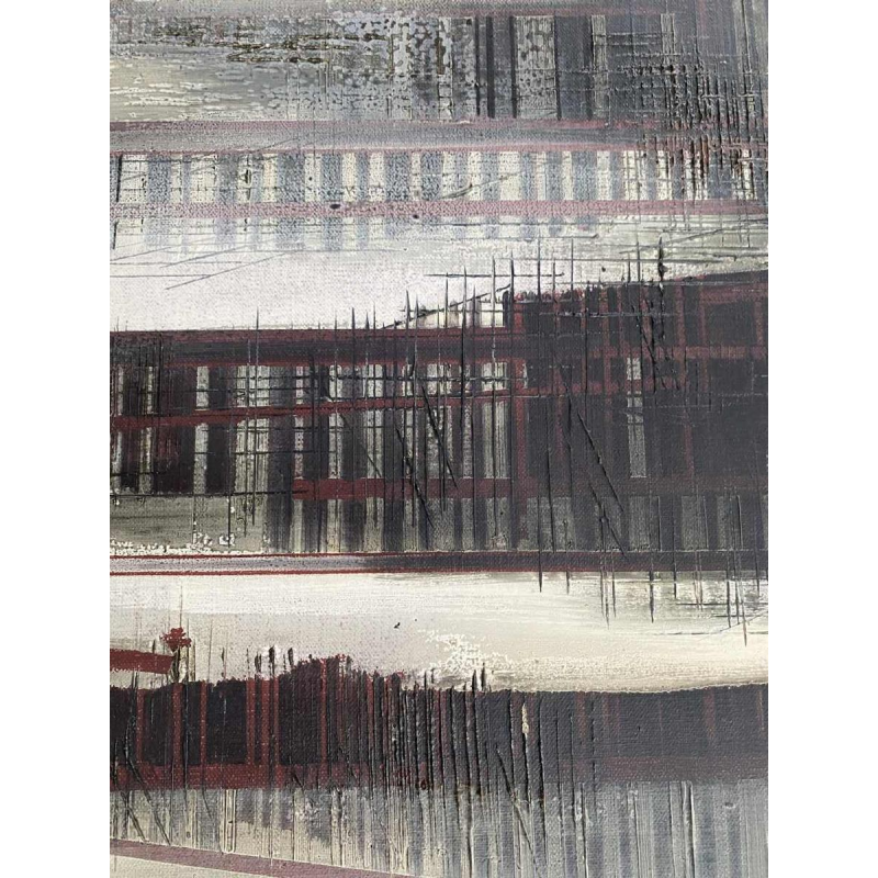 Roger Dudant “Chantier”, abstract schilderij, olieverf op doek, 1975