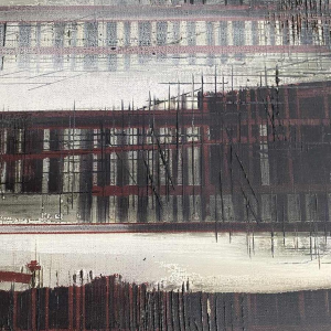 Roger Dudant "Chantier", peinture abstraite, huile sur toile, 1975