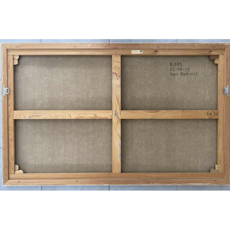 Roger Dudant “Chantier”, abstract schilderij, olieverf op doek, 1975