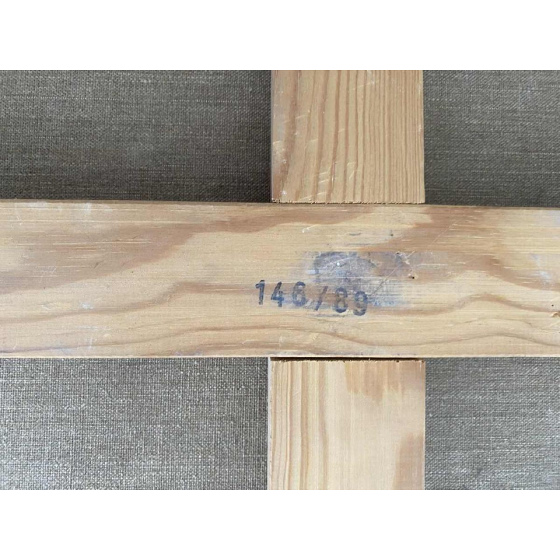 Roger Dudant "Construction Site", abstract painting, oil on canvas, 1975