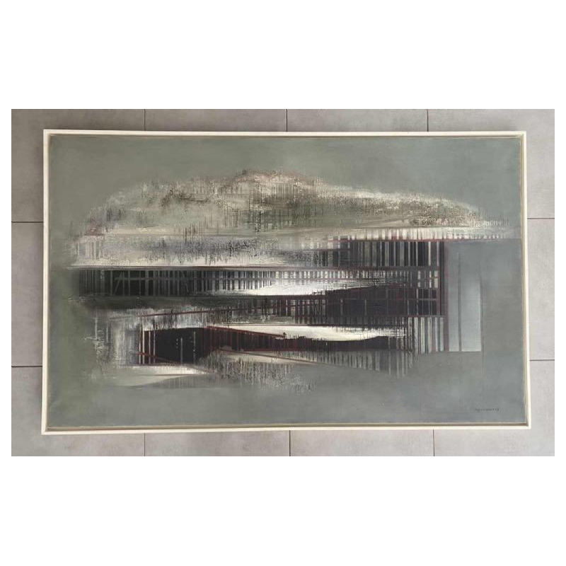 Roger Dudant "Chantier", peinture abstraite, huile sur toile, 1975