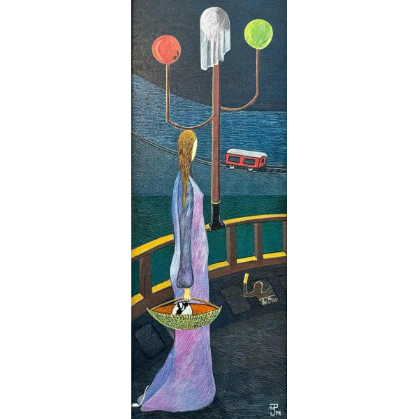 Peter De GLAS (1930-): « Op wandel » schilderij olie op hout 1974