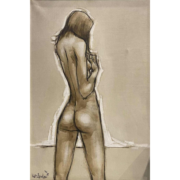 Francis Verlinden, painting "Naked woman from behind", oil on canvas dated 1974