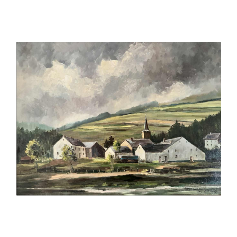 Guy DIRICKX " Het dorp Maboge 1974 " olieverf op doek