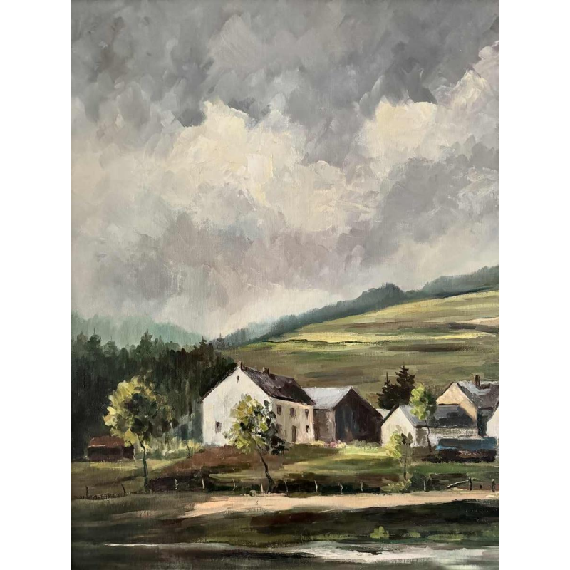 Guy DIRICKX "The village of Maboge 1974" oil on canvas