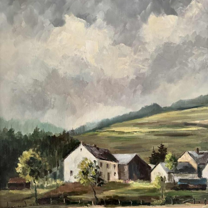 Guy DIRICKX « Le village de Maboge 1974 » peinture huile sur toile