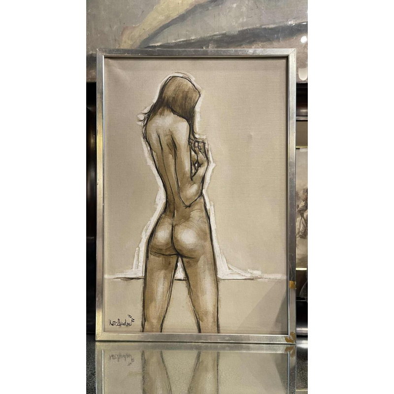 Francis Verlinden, schilderij "Naakte vrouw van achteren", olieverf op doek 1974