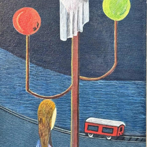 Peter De GLAS (1930-): « Op wandel » schilderij olie op hout 1974