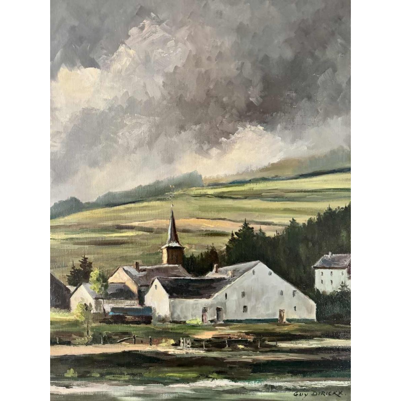 Guy DIRICKX « Le village de Maboge 1974 » peinture huile sur toile