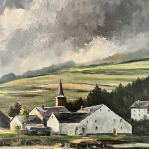 Guy DIRICKX « Le village de Maboge 1974 » peinture huile sur toile