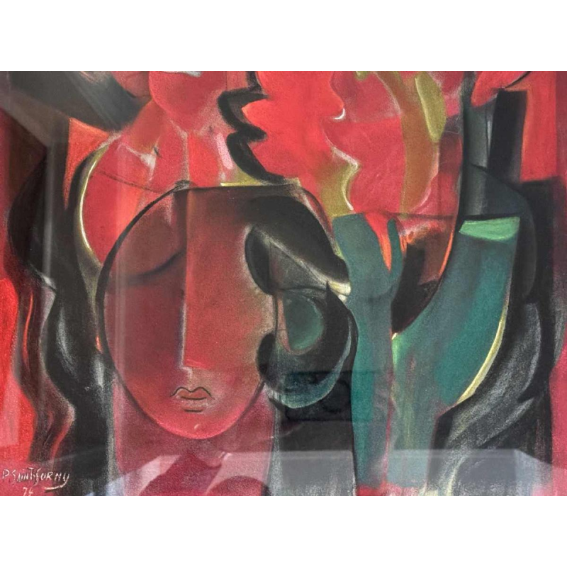 Pierre Saint-Sorny "Composition abstraite" tableau technique mixte, 1974