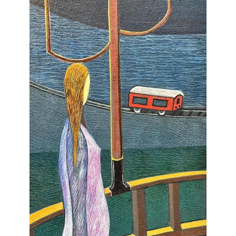 Peter De GLAS (1930-): « Op wandel » schilderij olie op hout 1974