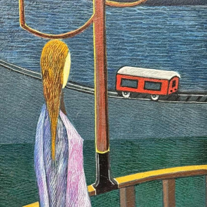 Peter De GLAS (1930-) « En promenade » peinture huile sur bois 1974