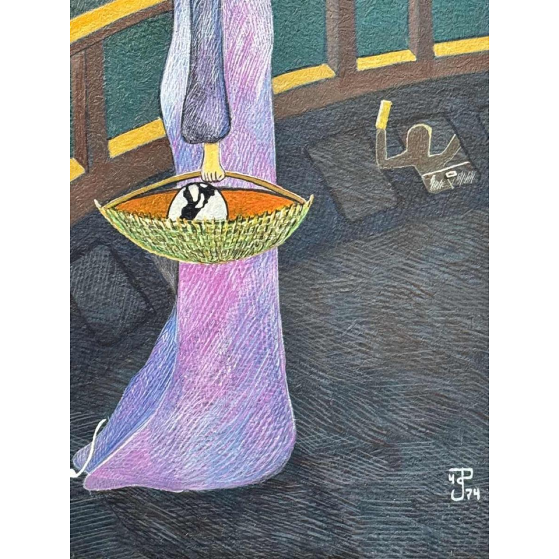 Peter De GLAS (1930-): « Op wandel » schilderij olie op hout 1974