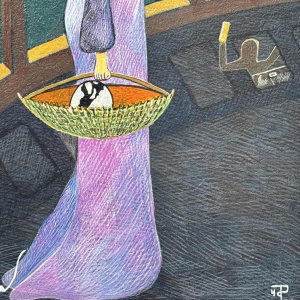 Peter De GLAS (1930-): « Op wandel » schilderij olie op hout 1974