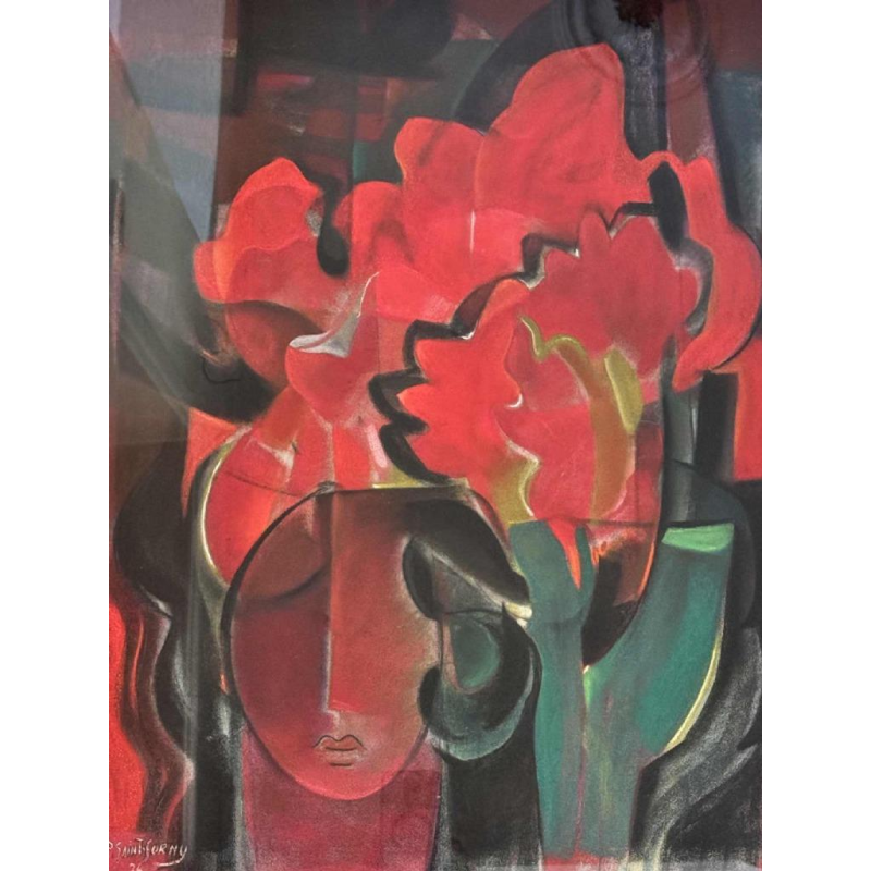 Pierre Saint-Sorny ‘Abstract composition’ mixed media painting, 1974