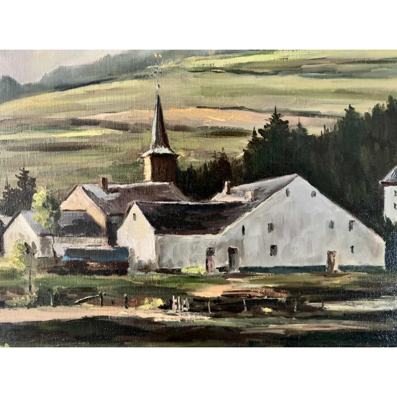 Guy DIRICKX « Le village de Maboge 1974 » peinture huile sur toile