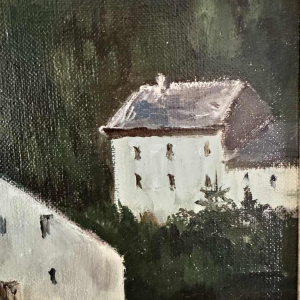 Guy DIRICKX « Le village de Maboge 1974 » peinture huile sur toile