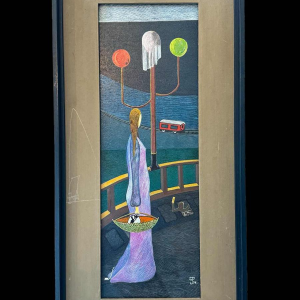 Peter De GLAS (1930-): « Op wandel » schilderij olie op hout 1974