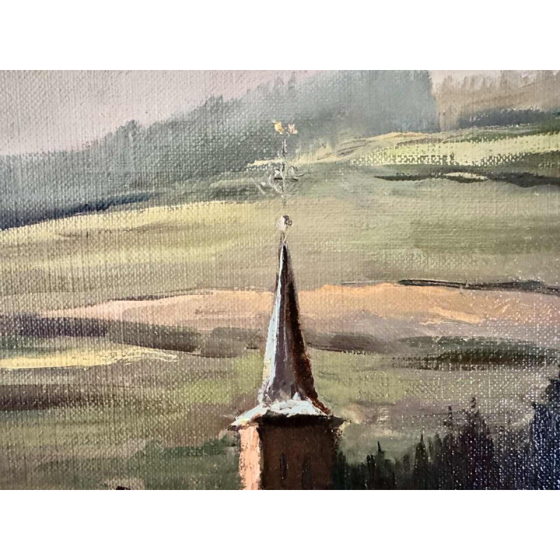 Guy DIRICKX « Le village de Maboge 1974 » peinture huile sur toile