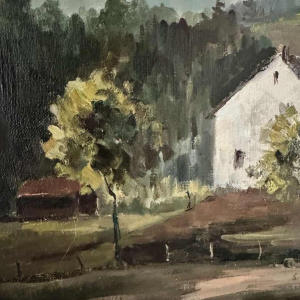 Guy DIRICKX "The village of Maboge 1974" oil on canvas