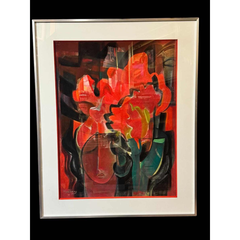 Pierre Saint-Sorny "Composition abstraite" tableau technique mixte, 1974