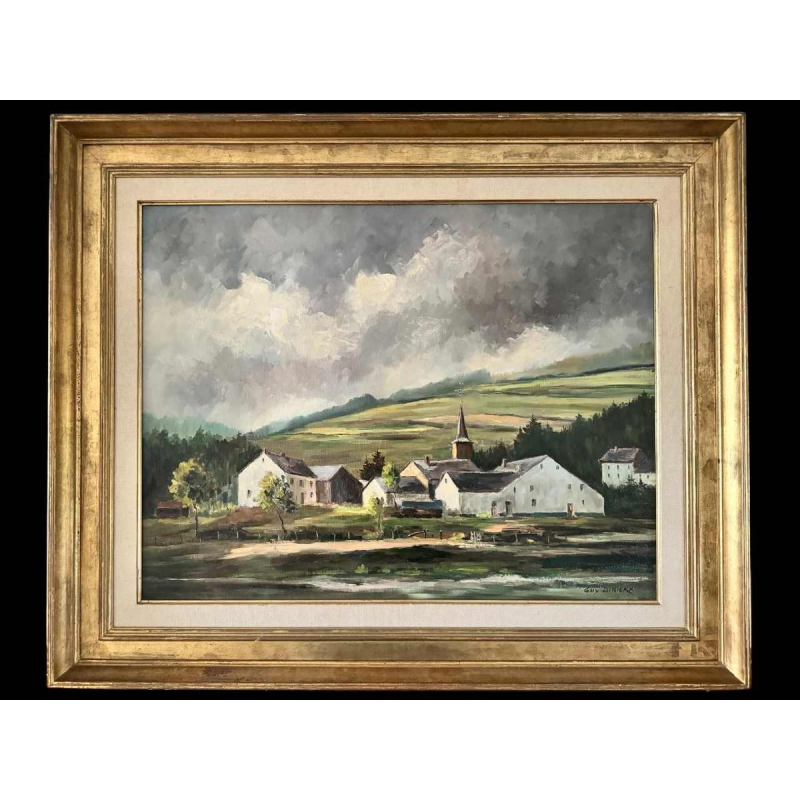 Guy DIRICKX « Le village de Maboge 1974 » peinture huile sur toile