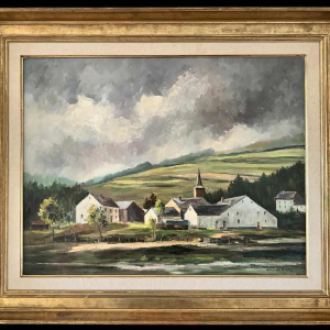 Guy DIRICKX « Le village de Maboge 1974 » peinture huile sur toile