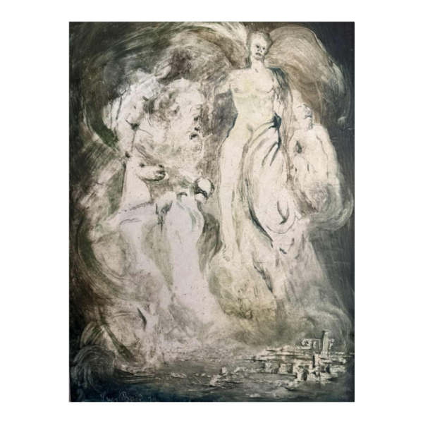 Yves BÖEL pseudoniem van Henri DE KNOPP “Aartsengel” schilderij olieverf op paneel, 1972