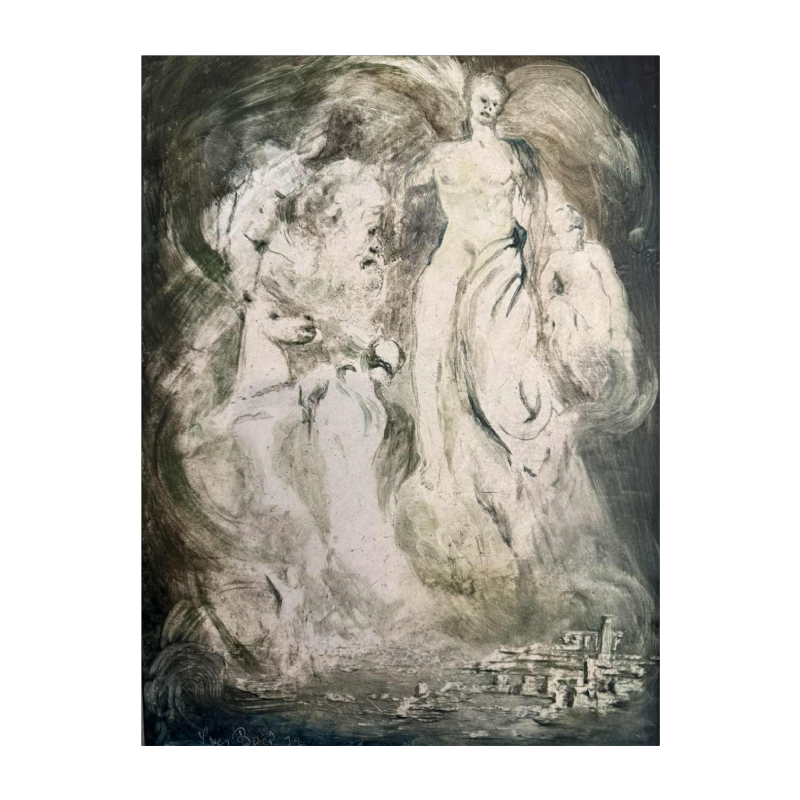 Yves BÖEL pseudonyme de Henri DE KNOPP « Archange » peinture huile sur panneau, 1972