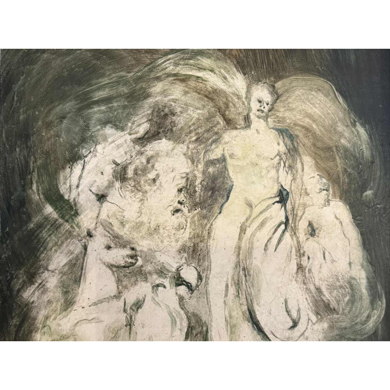 Yves BÖEL pseudonyme de Henri DE KNOPP « Archange » peinture huile sur panneau, 1972