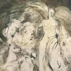 Yves BÖEL pseudonyme de Henri DE KNOPP « Archange » peinture huile sur panneau, 1972