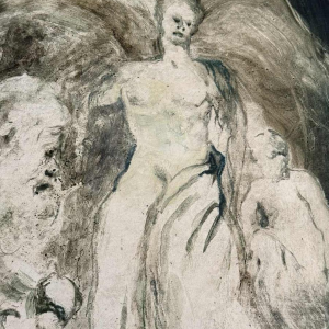 Yves BÖEL pseudonyme de Henri DE KNOPP « Archange » peinture huile sur panneau, 1972