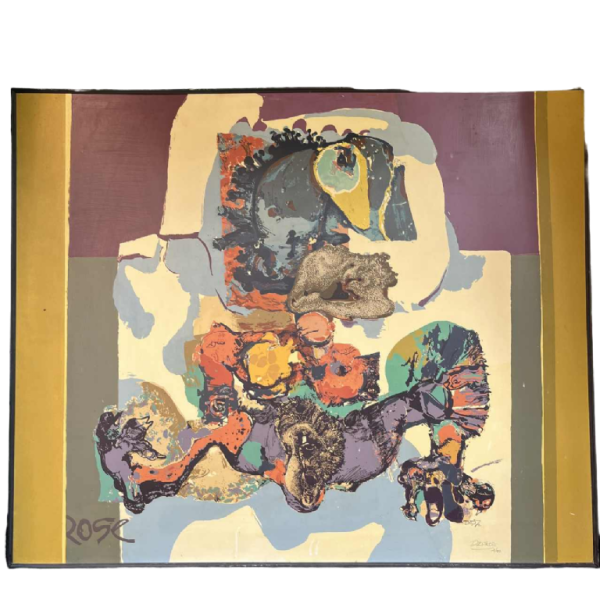 BERNARD DESFRERE "Rose" grande se´rigraphie huile 1/10, mouvement Cobra, 1972