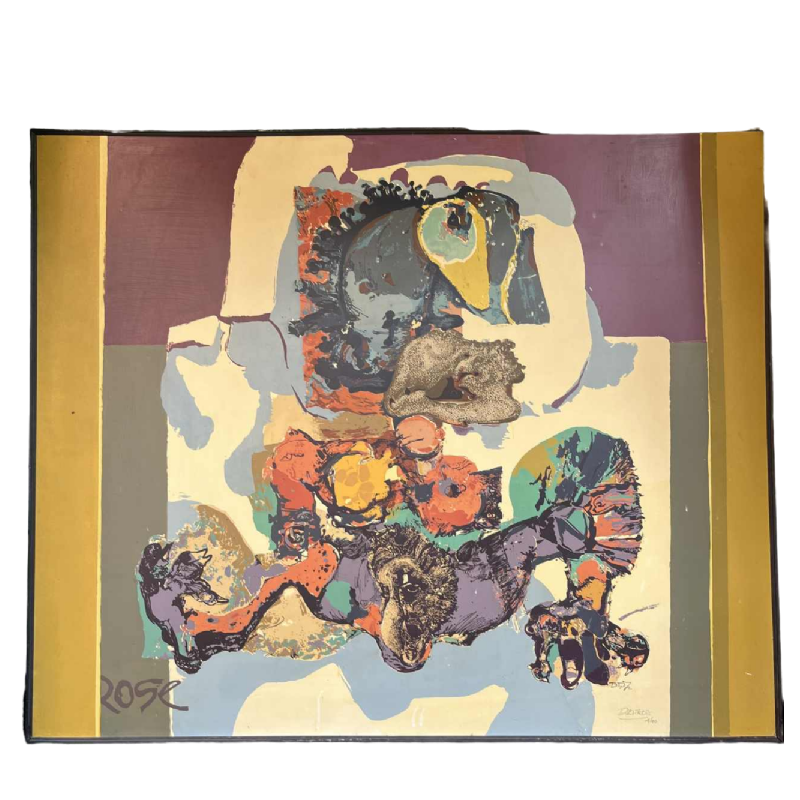 BERNARD DESFRERE “Roos” groot 1/10 olieverf zeefdruk, Cobra uurwerk, 1972