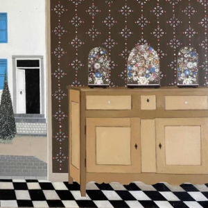 Ghislaine CAMBRON (1923- ) L'armoire bois blanc L'armoire de bois blanc 1972 olieverf op paneel