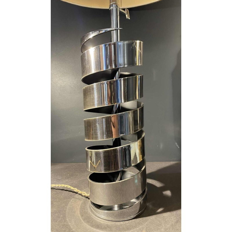JACQUES CHARPENTIER, Pied de Lampe à Poser Spirale Ressort, Me´tal Chrome´, 1972