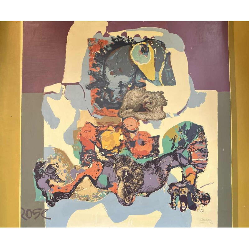 BERNARD DESFRERE ‘Rose’ large 1/10 oil screen print, Cobra movement, 1972