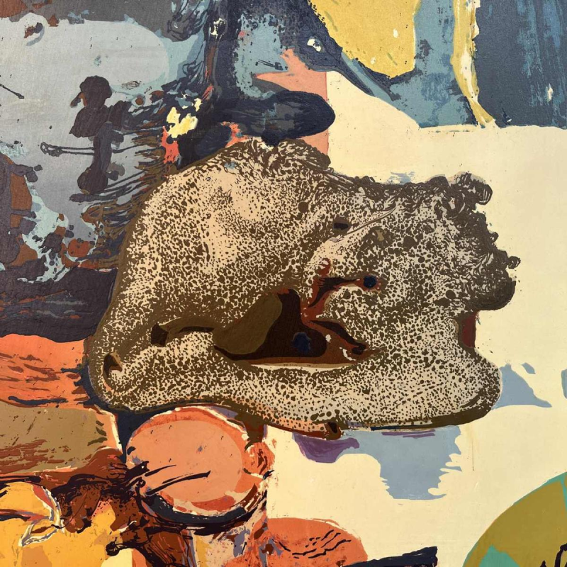 BERNARD DESFRERE “Roos” groot 1/10 olieverf zeefdruk, Cobra uurwerk, 1972