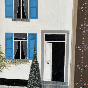 Ghislaine CAMBRON (1923- ) « Larmoire de bois blanc » 1972 huile sur panneau