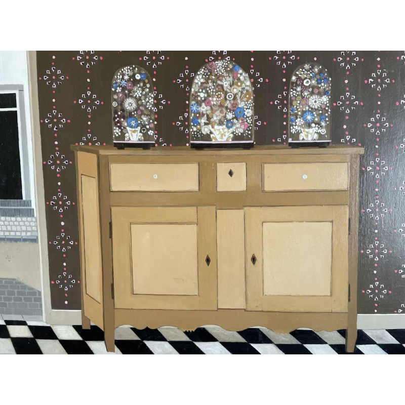 Ghislaine CAMBRON (1923- ) L'armoire bois blanc L'armoire de bois blanc 1972 oil on panel