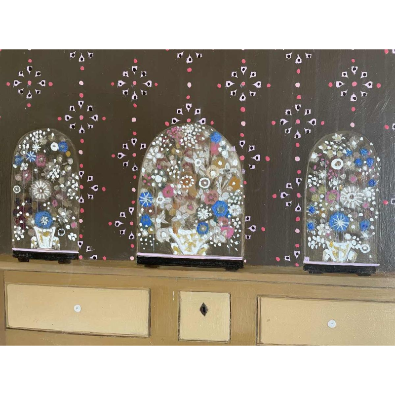 Ghislaine CAMBRON (1923- ) « Larmoire de bois blanc » 1972 huile sur panneau