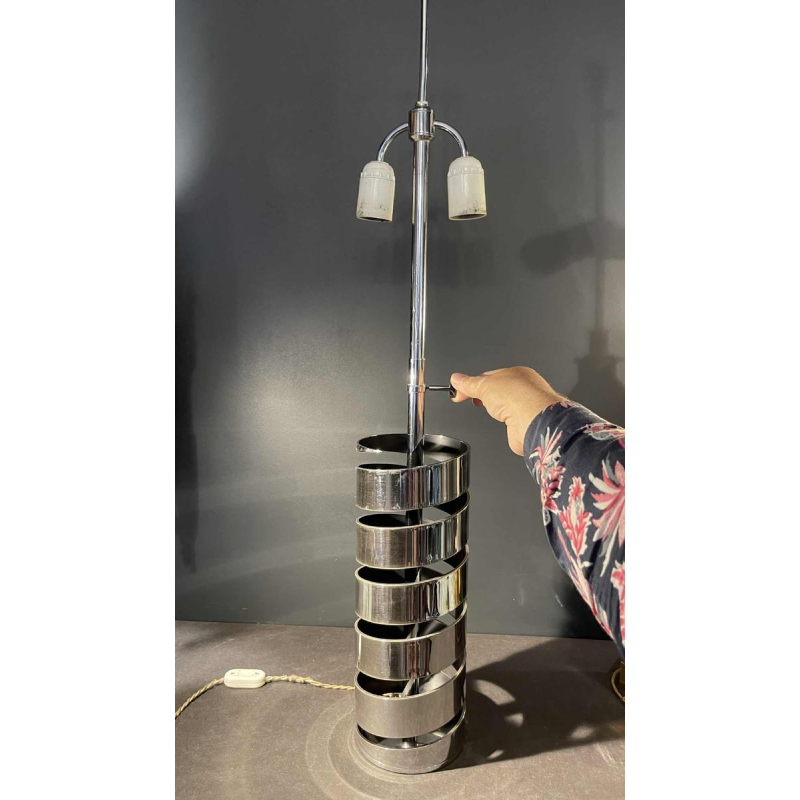 JACQUES CHARPENTIER, Large Spiral / Spring Table Lamp, Chromed Metal, 1972