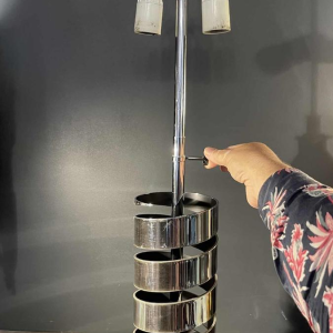 JACQUES CHARPENTIER, Pied de Lampe à Poser Spirale Ressort, Me´tal Chrome´, 1972