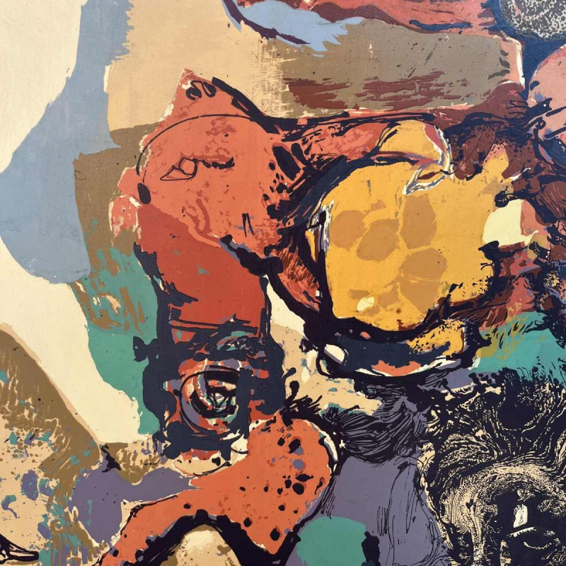 BERNARD DESFRERE “Roos” groot 1/10 olieverf zeefdruk, Cobra uurwerk, 1972