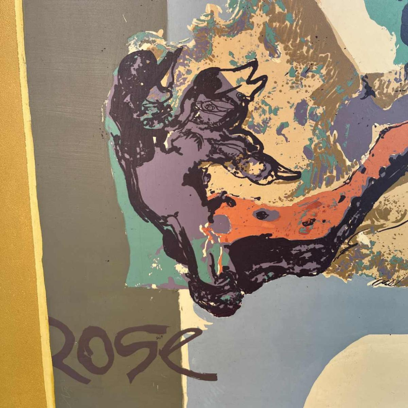 BERNARD DESFRERE “Roos” groot 1/10 olieverf zeefdruk, Cobra uurwerk, 1972